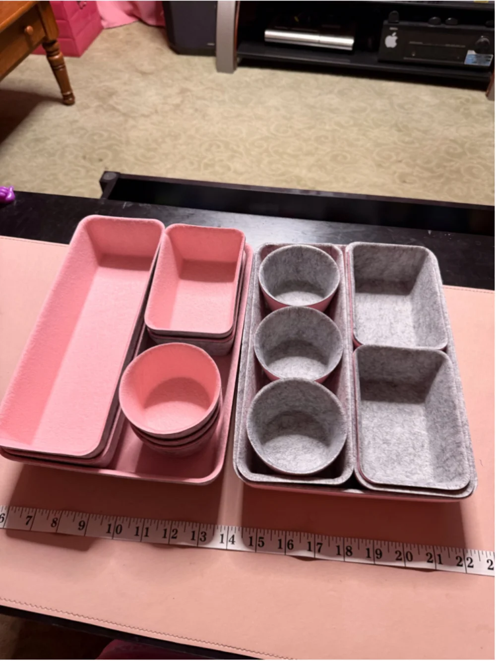 Pink & Gray Felt Drawer Organizers NEW 16 Pieces